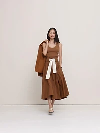 Stretch-Cotton Belted Maxi Skirt