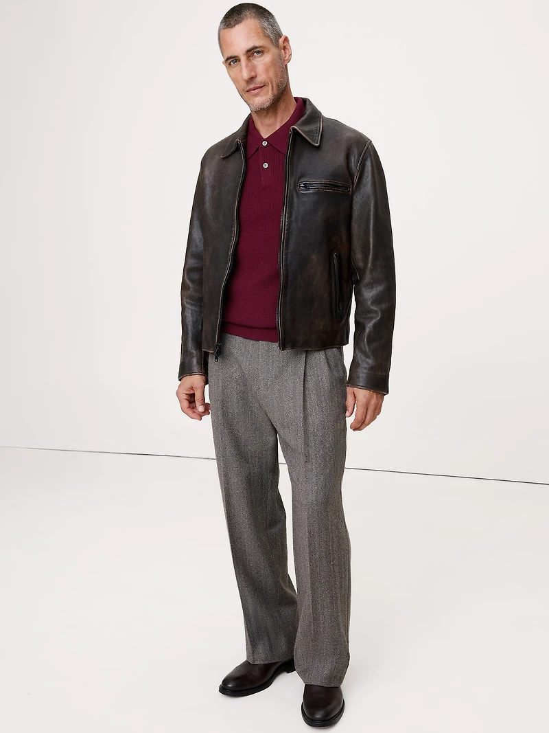 Merino Waffle-Knit Sweater Polo