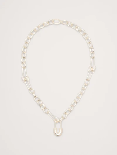 Rhinestone Safety Pin Chain Necklace