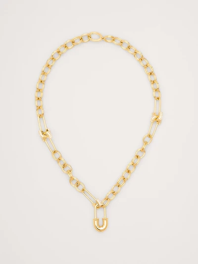 Rhinestone Safety Pin Chain Necklace