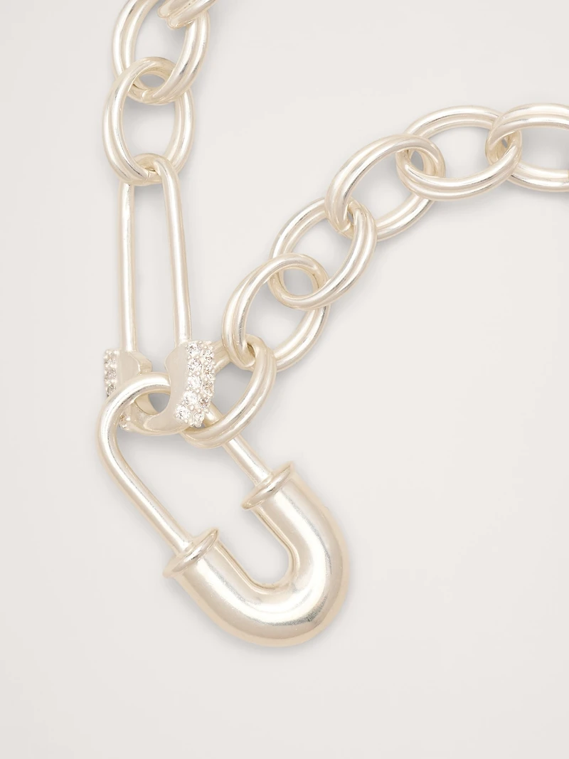 Rhinestone Safety Pin Chain Necklace