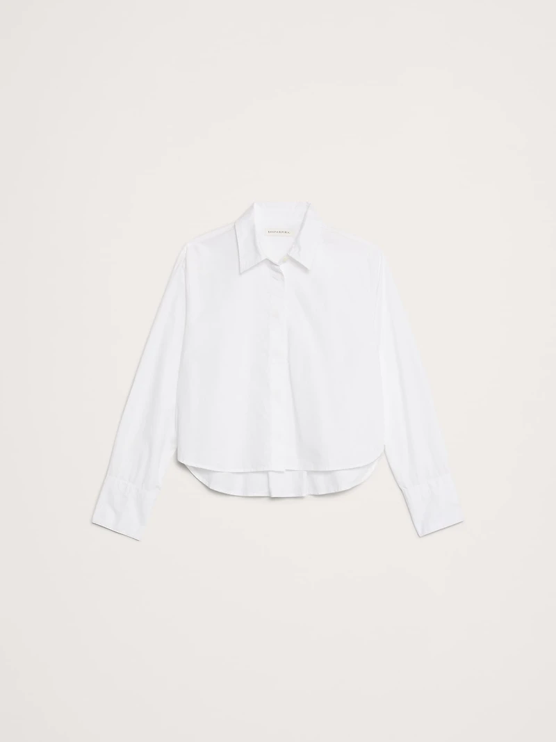 Cropped Cotton Poplin Shirt with Elbow Patches