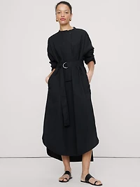 Cotton Poplin Big-Button Shirt Dress