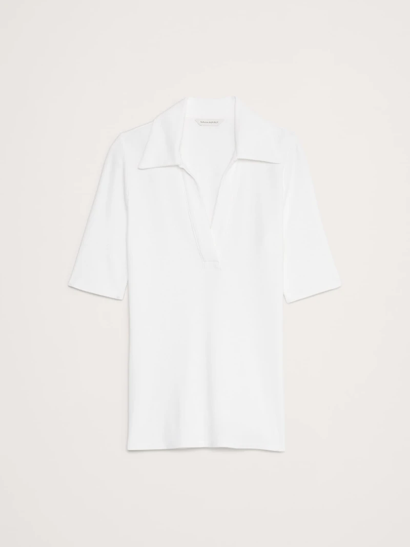 Ribbed Elbow-Sleeve Polo