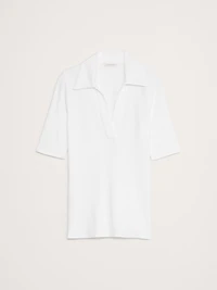 Ribbed Elbow-Sleeve Polo