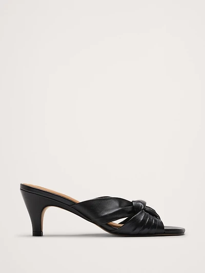 Italian Leather Soft-Knot Heeled Sandal