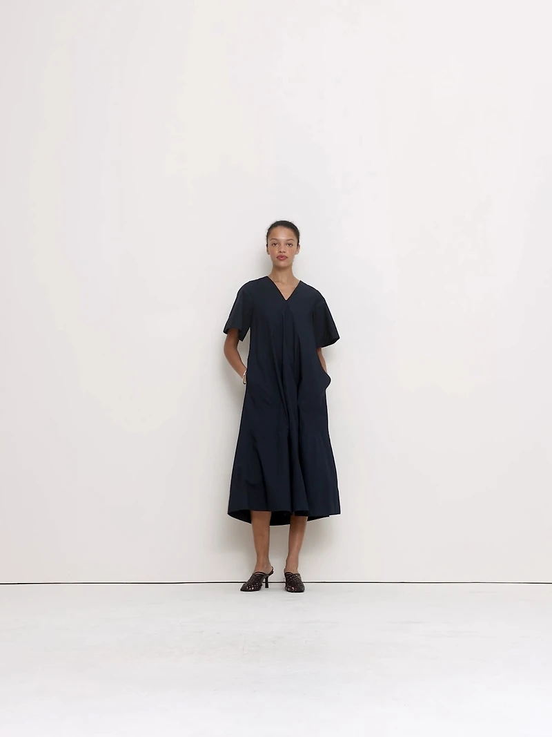 Cotton Poplin Trapeze Maxi Dress