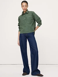Oversized Cotton Twill Popover Shirt