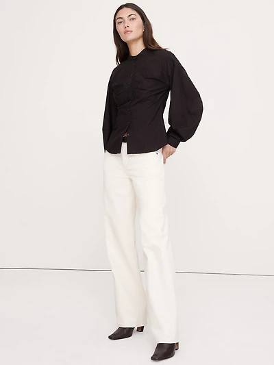 Cotton Poplin Balloon-Sleeve Shirt