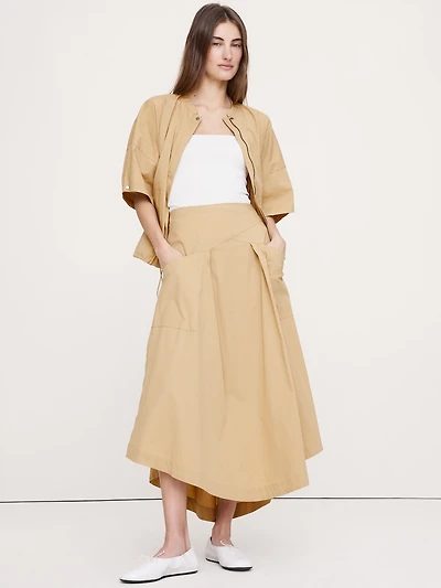 Stretch-Cotton Drop-Waist Maxi Skirt