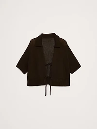 Cotton Tie-Front Polo Cardigan