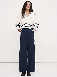 High-Rise Stretch-Canvas Sailor Pant