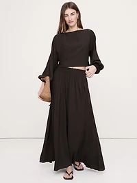 Smocked Georgette Boatneck Top