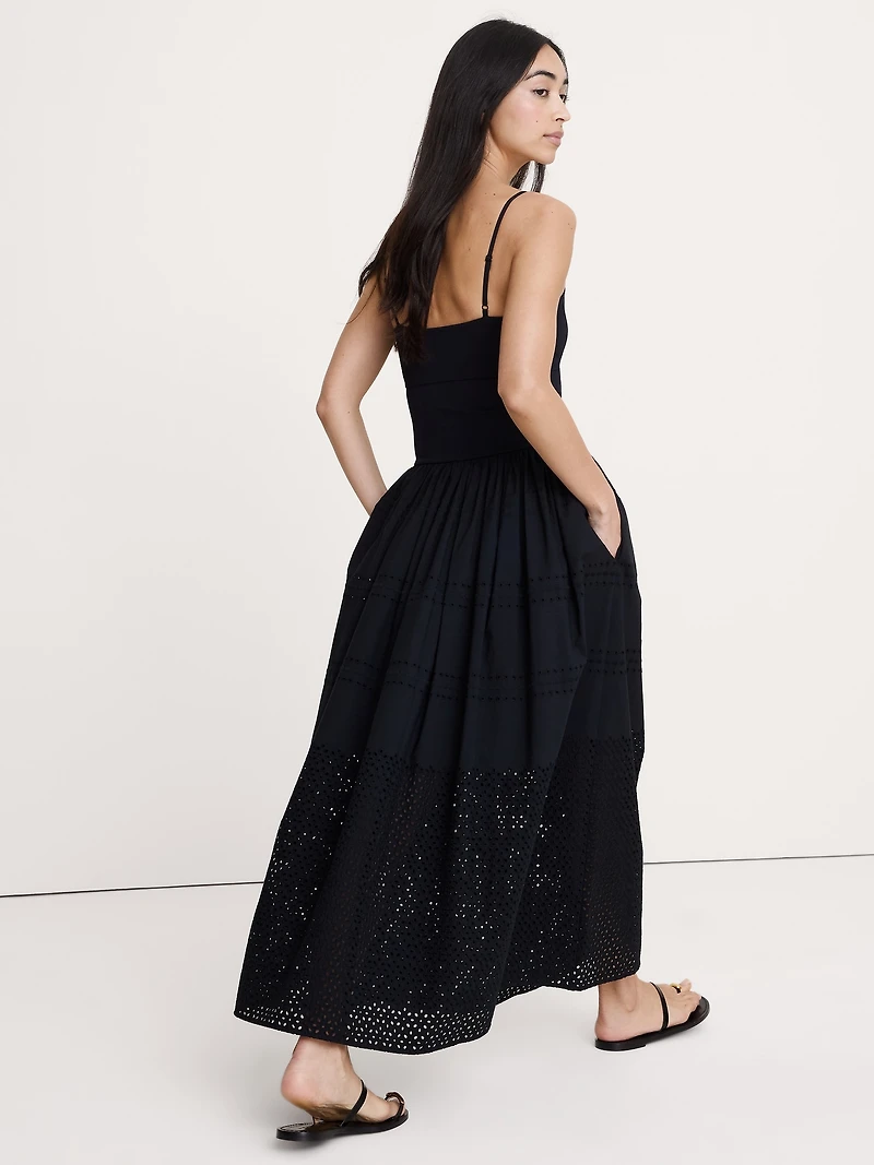 Jersey & Poplin Twist-Front Maxi Dress