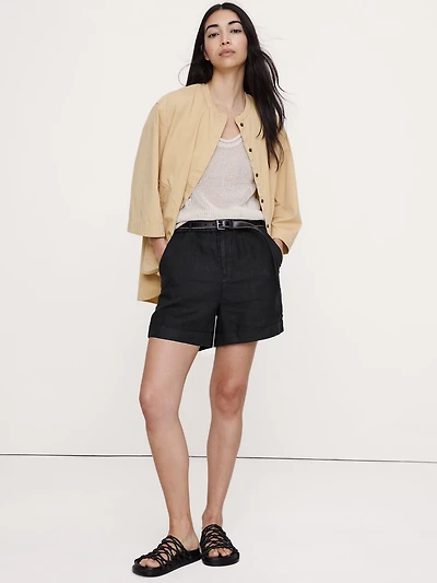3.5" Linen Double-Waistband Shorts