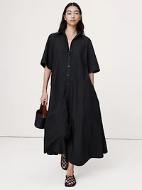 Cotton Poplin Trapeze Maxi Shirt Dress