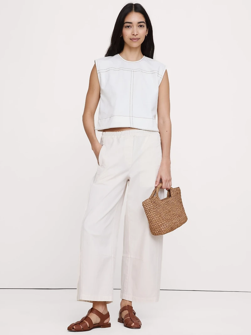 Top-Stitched Denim Top