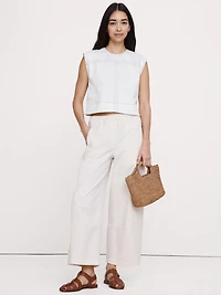 Top-Stitched Denim Top