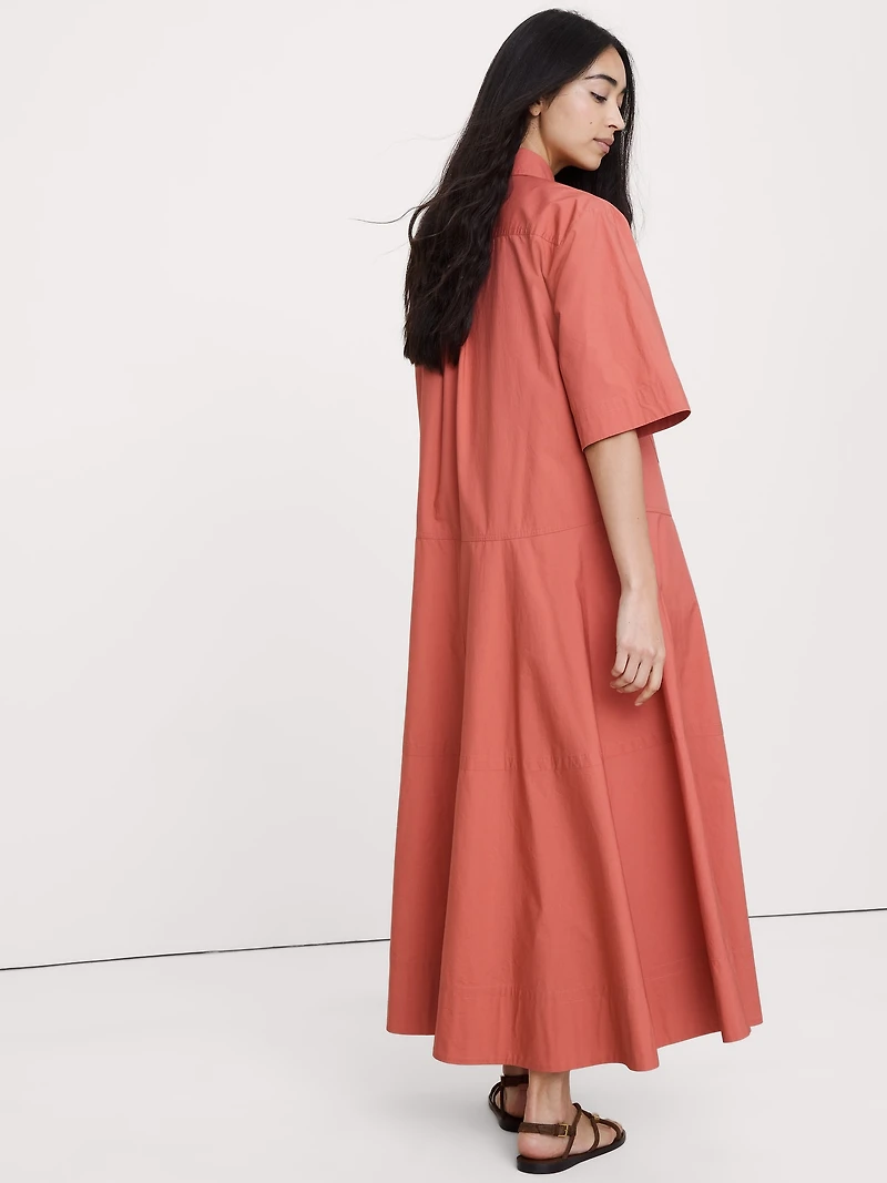 Cotton Poplin Trapeze Maxi Shirt Dress