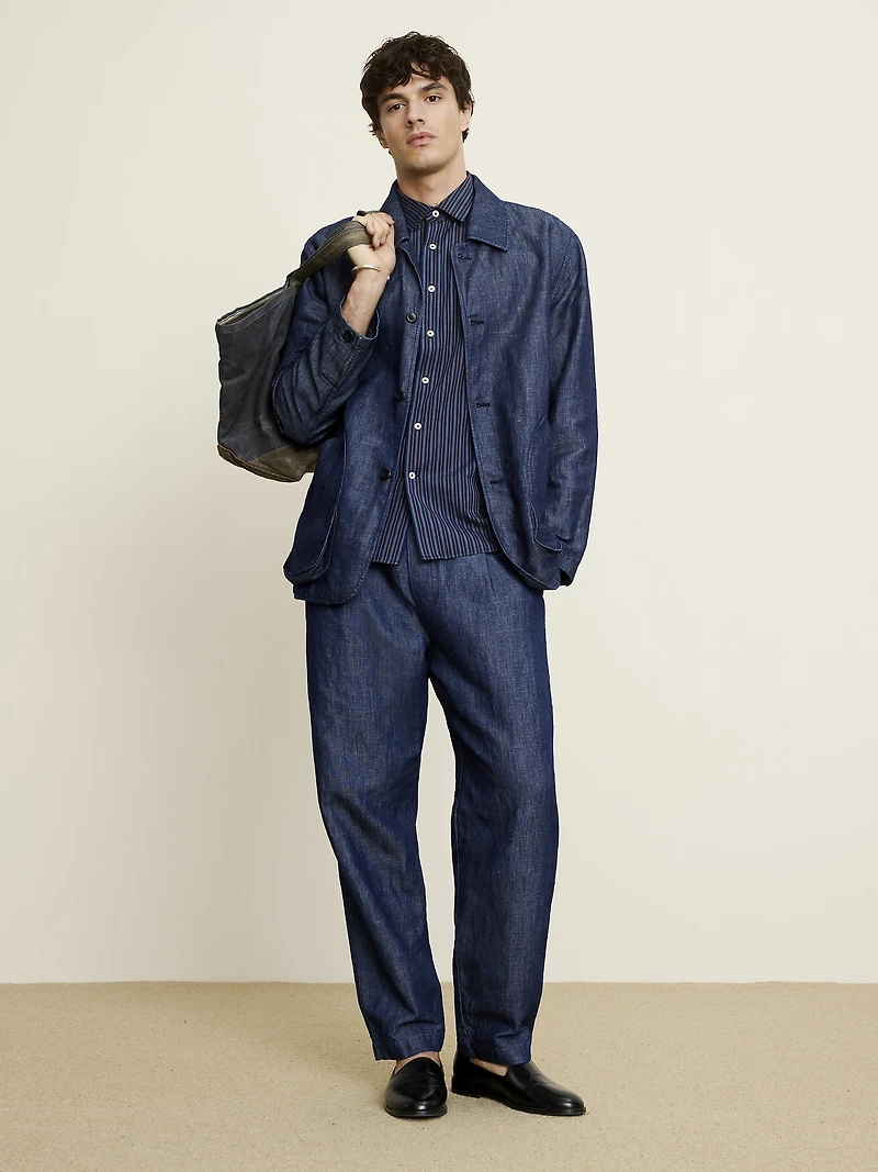 Loose Chambray Pleated Pull-On Pant