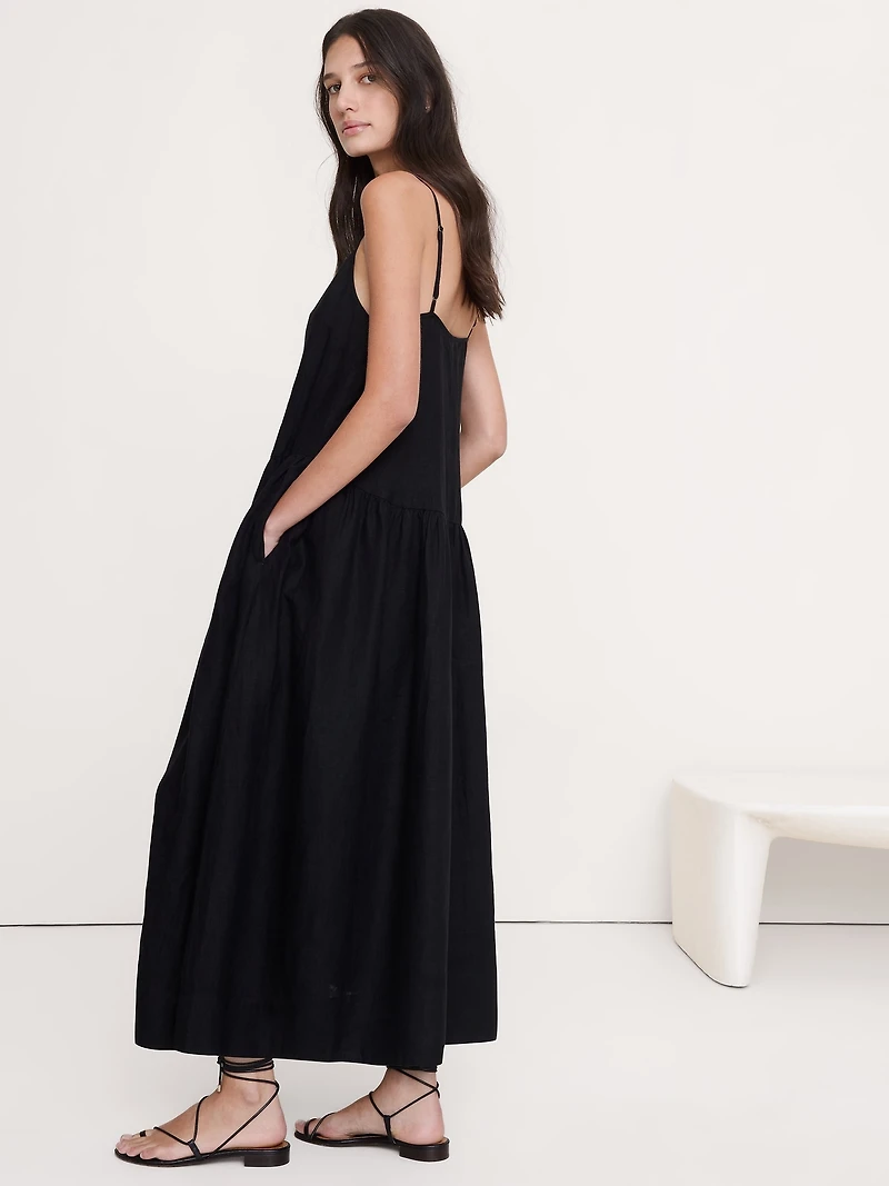 Linen Drop-Waist Maxi Dress