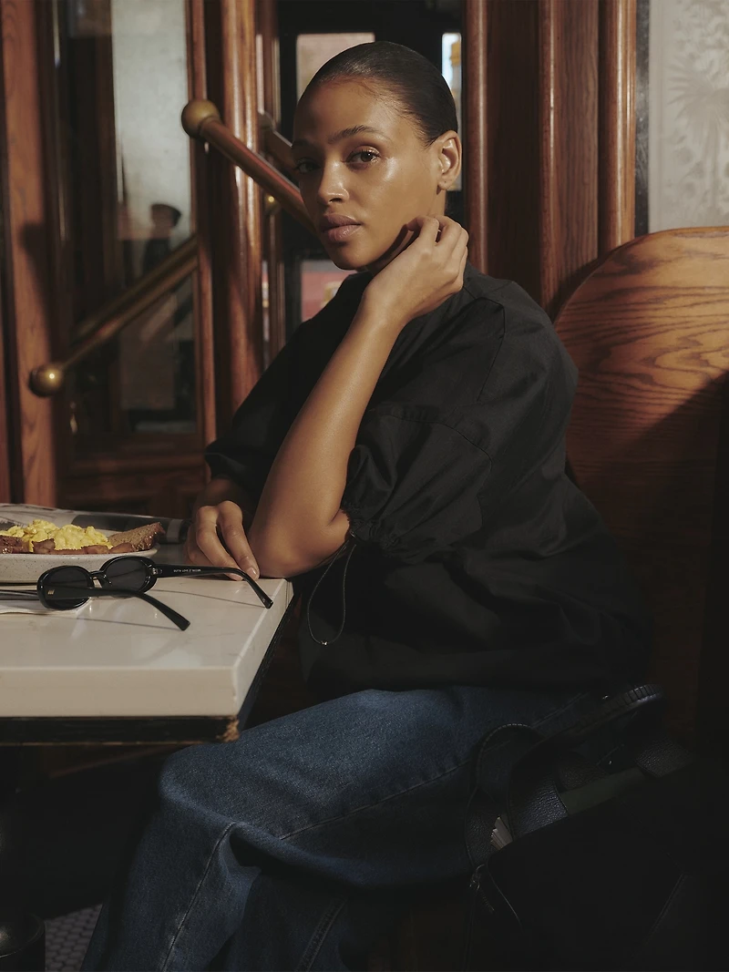 Stretch-Cotton Puff-Sleeve Top