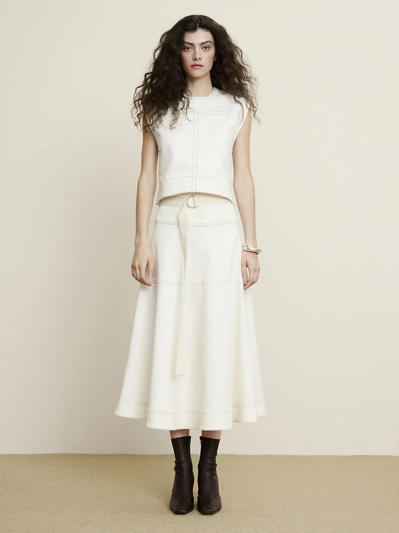 Denim Belted Maxi Skirt