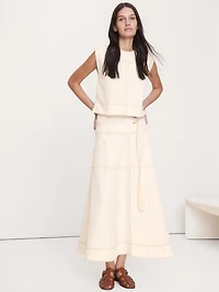 Denim Belted Maxi Skirt