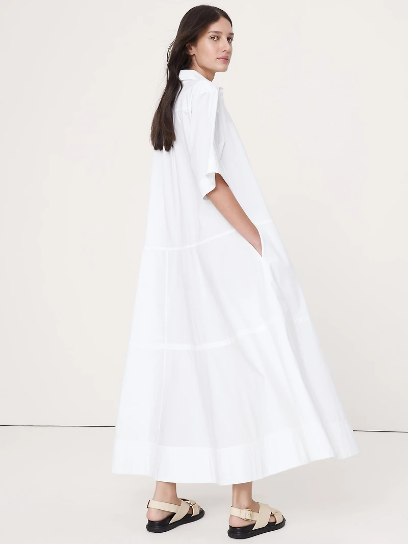 Cotton Poplin Trapeze Maxi Shirt Dress
