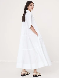 Cotton Poplin Trapeze Maxi Shirt Dress