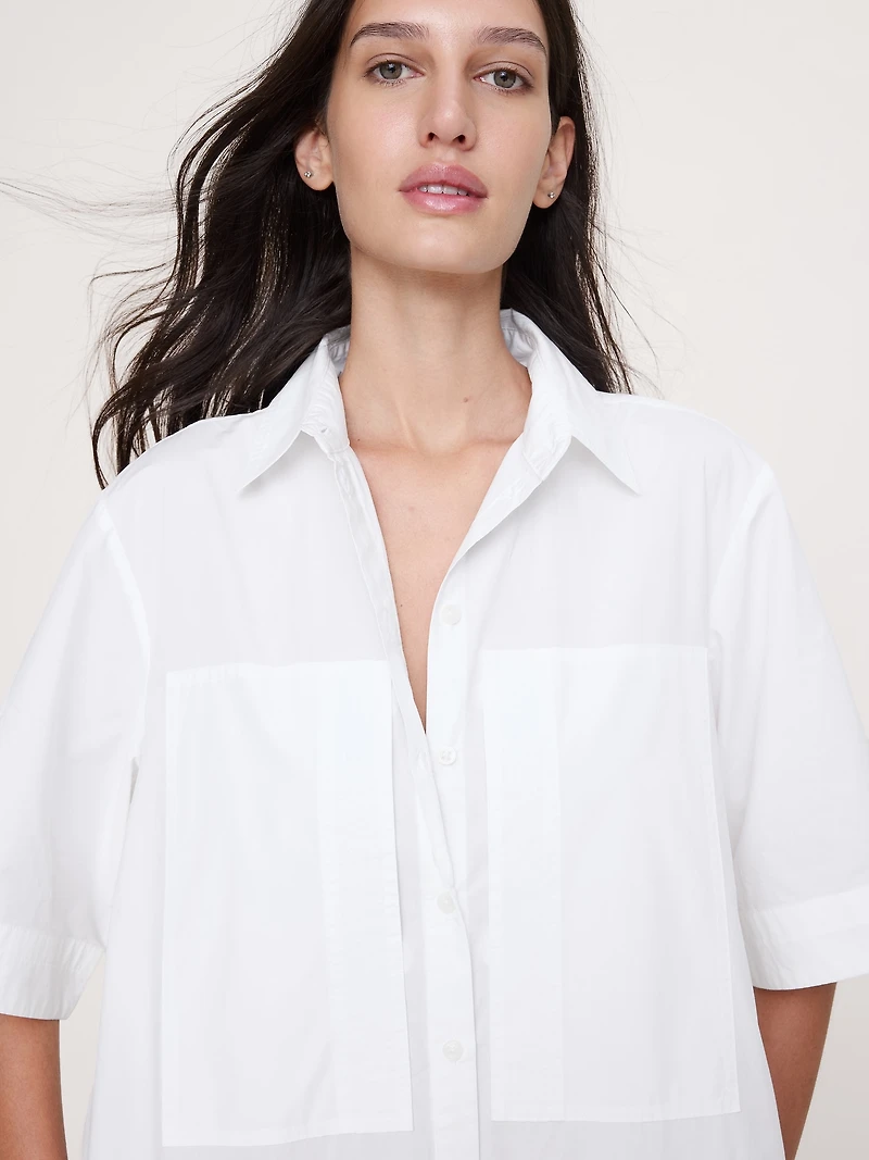 Cotton Poplin Trapeze Maxi Shirt Dress
