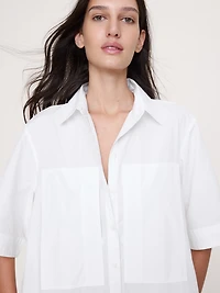 Cotton Poplin Trapeze Maxi Shirt Dress