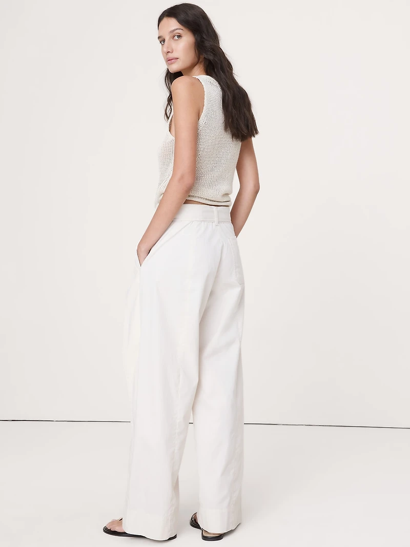 High-Rise Wide-Leg Wrap-Front Chino