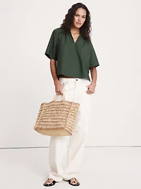Cotton Poplin Split-Neck Top