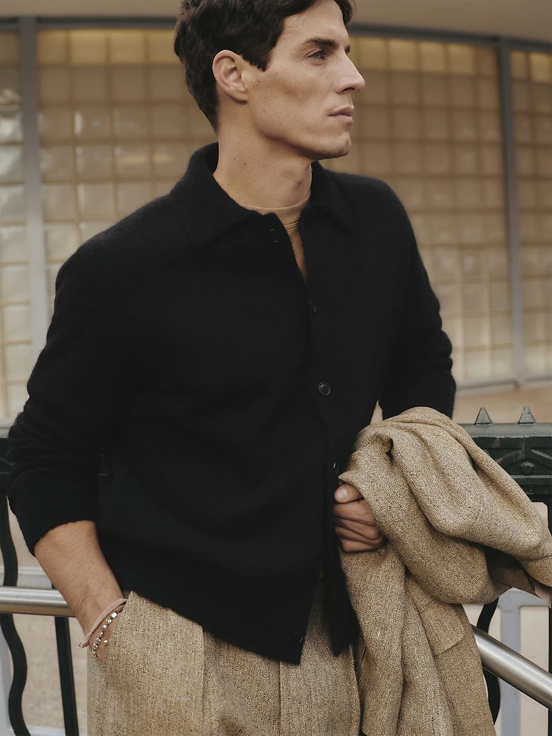 Italian Alpaca-Blend Polo Cardigan