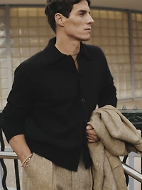 Italian Alpaca-Blend Polo Cardigan