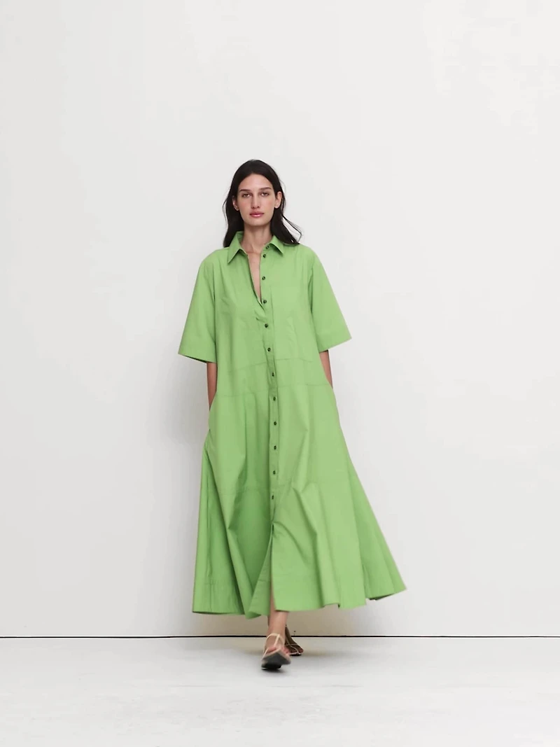 Cotton Poplin Trapeze Maxi Shirt Dress