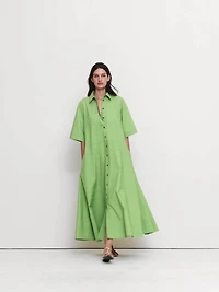 Cotton Poplin Trapeze Maxi Shirt Dress