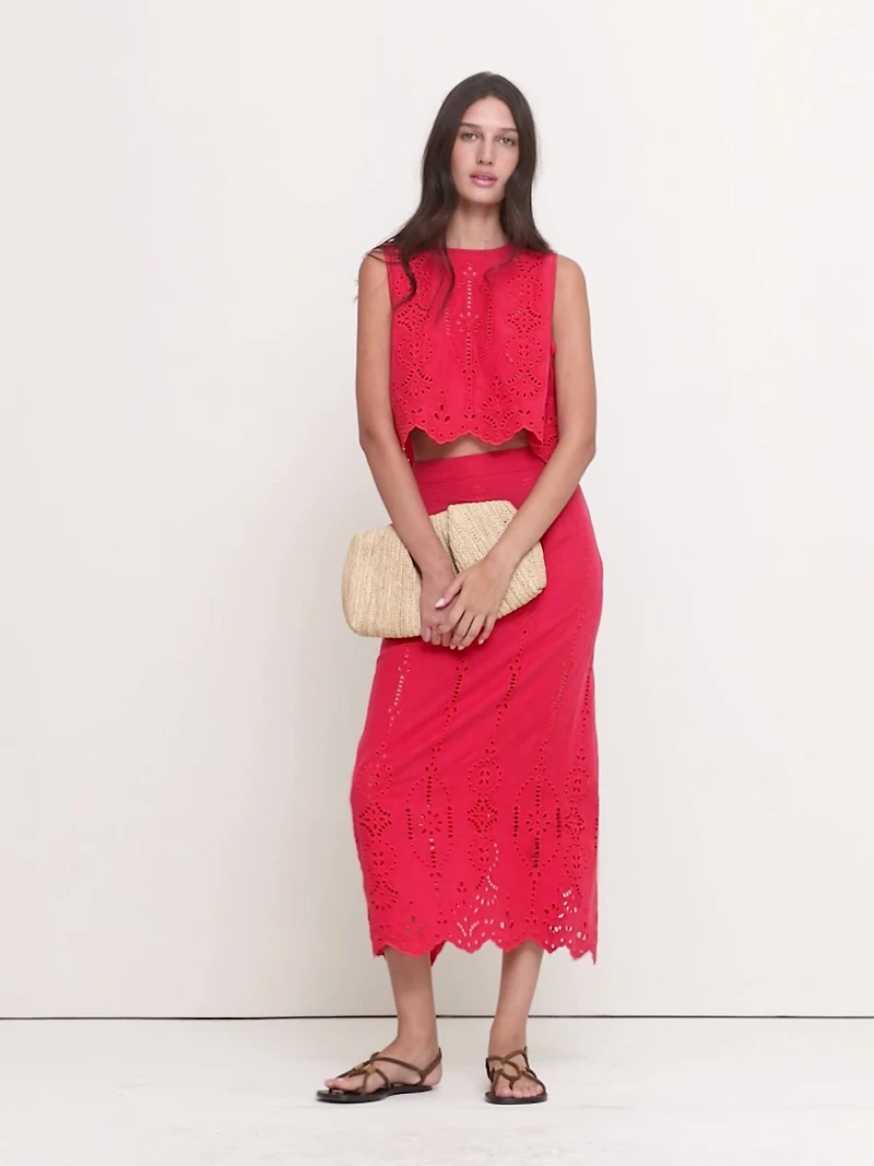 Tencel™-Linen Eyelet Maxi Skirt