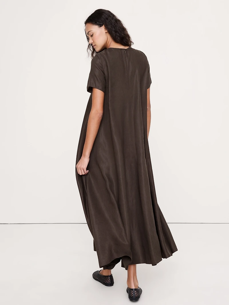 Viscose-Linen Trapeze Maxi Dress
