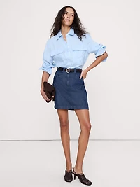 Paneled Denim Mini Skirt