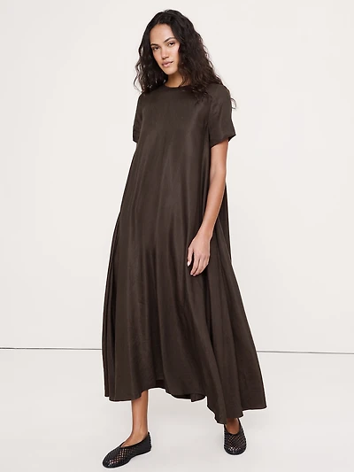 Viscose-Linen Trapeze Maxi Dress