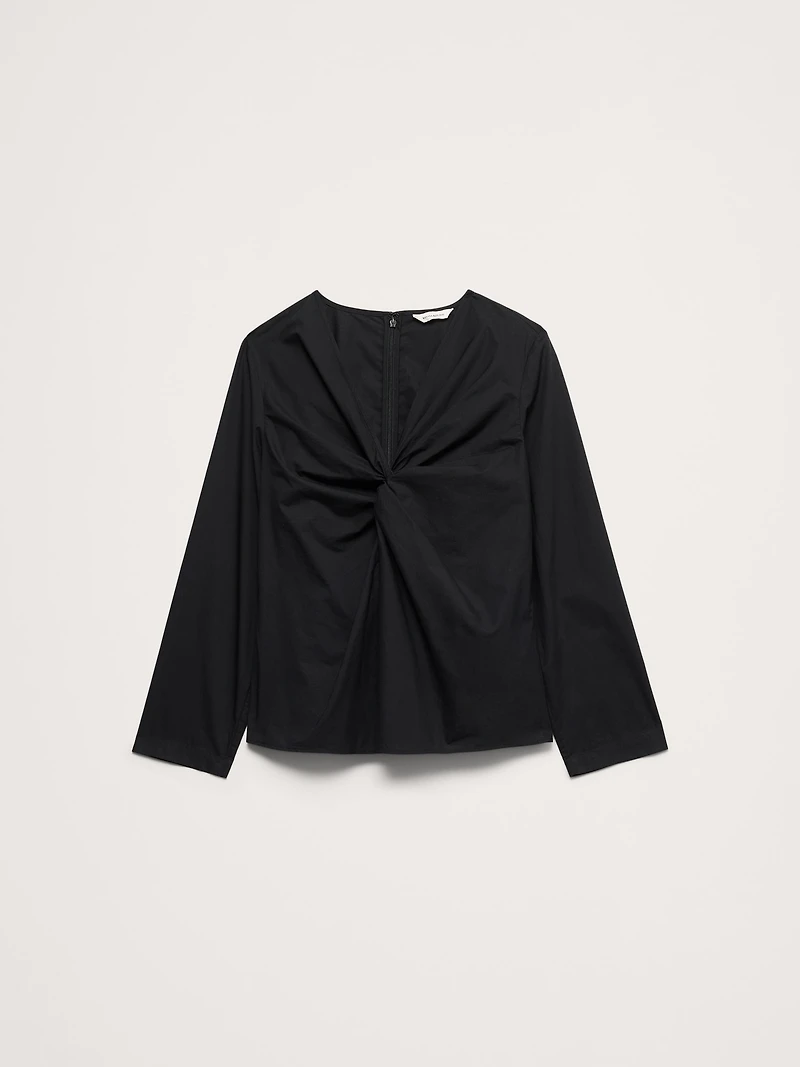 Cotton Poplin Twist-Front Top