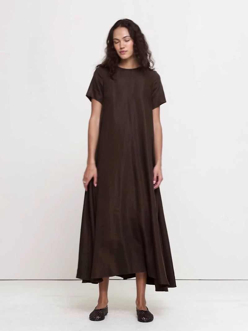 Viscose-Linen Trapeze Maxi Dress