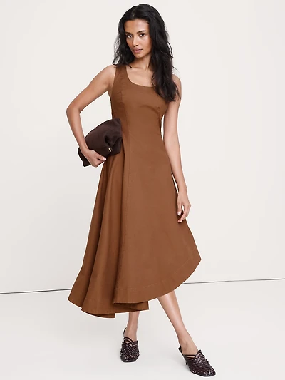Cotton Canvas Asymmetric Midi Dress