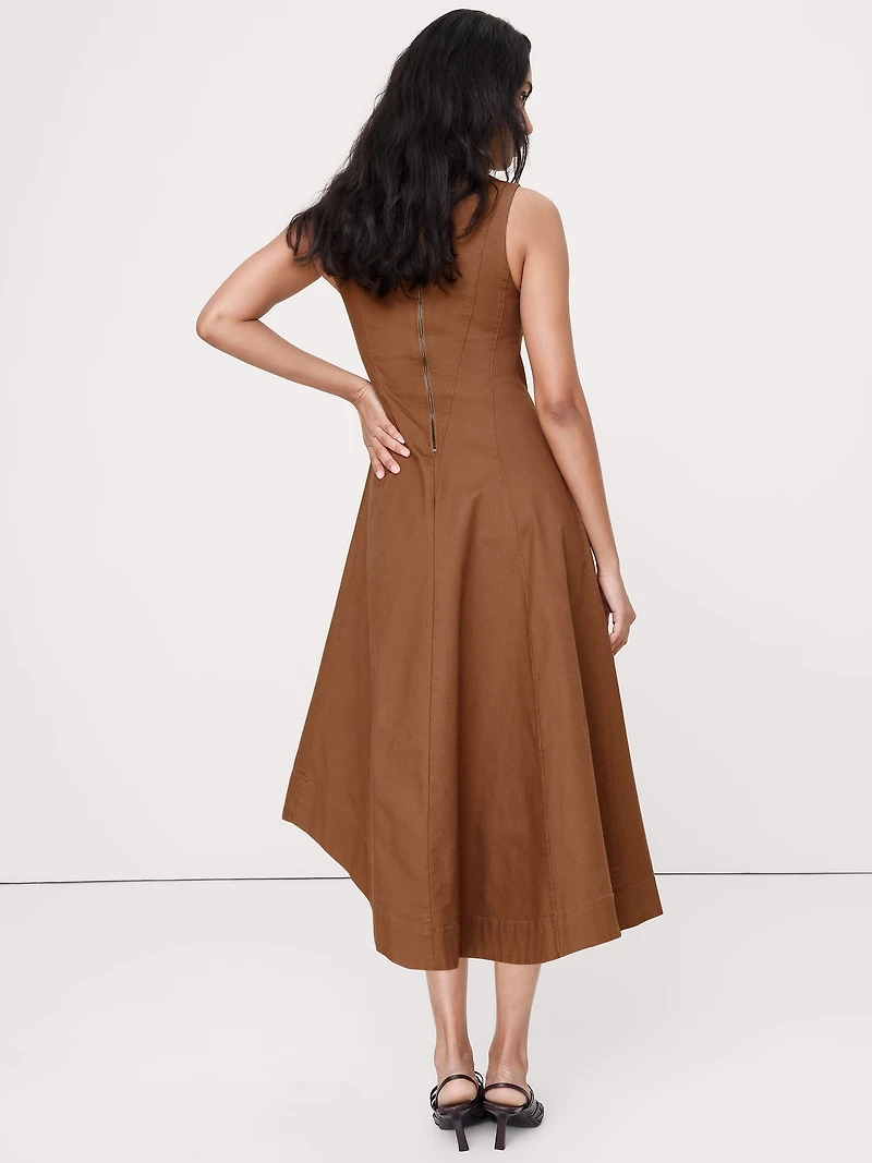 Cotton Canvas Asymmetric Midi Dress