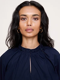 Cotton Poplin Split-Neck Top