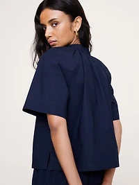 Cotton Poplin Split-Neck Top