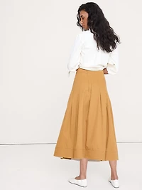 Cotton Twill Asymmetrical Pleated Skirt