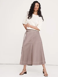 Cotton Canvas Belted Maxi Skirt